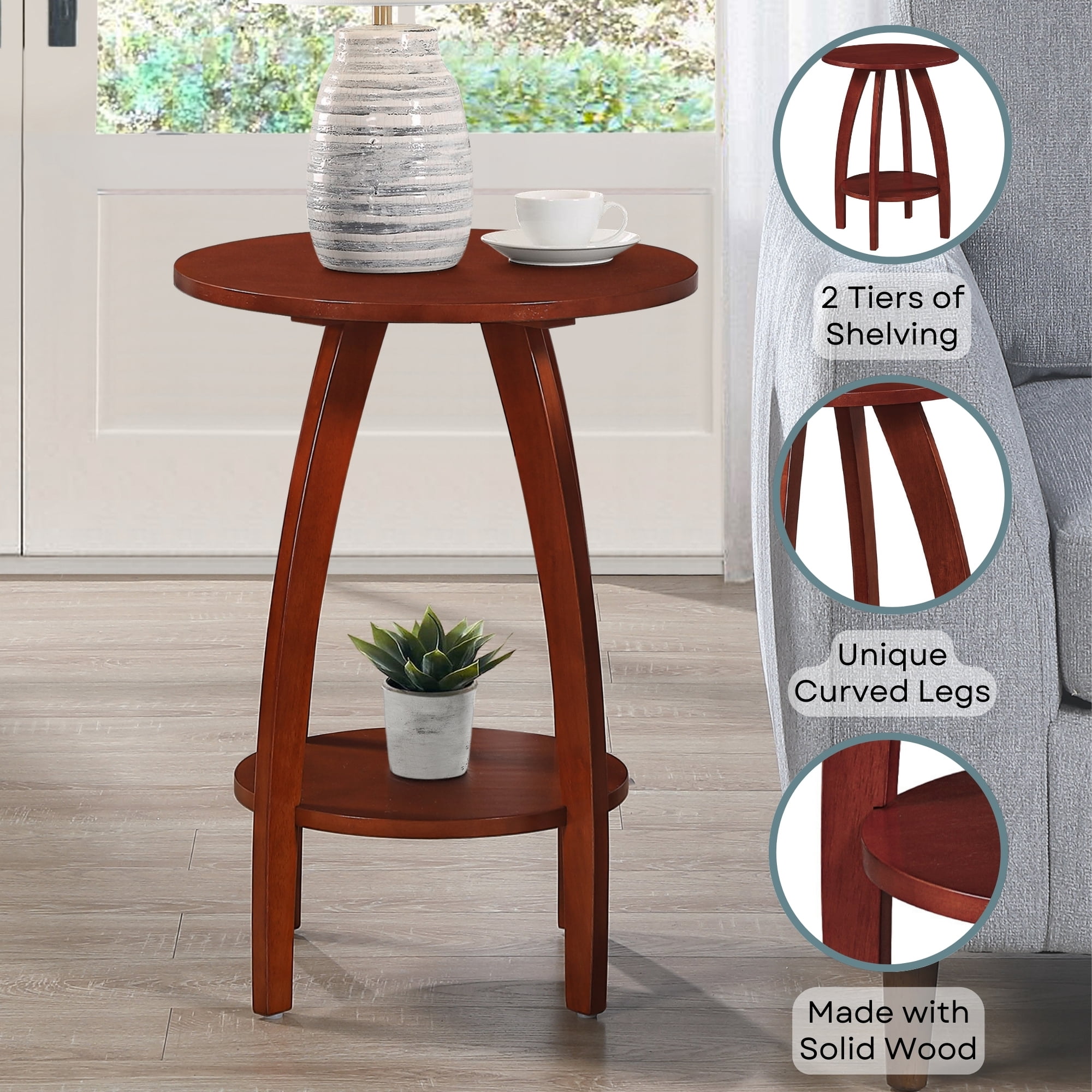 Convenience Concepts Aldrin End Table with Shelf, Mahogany