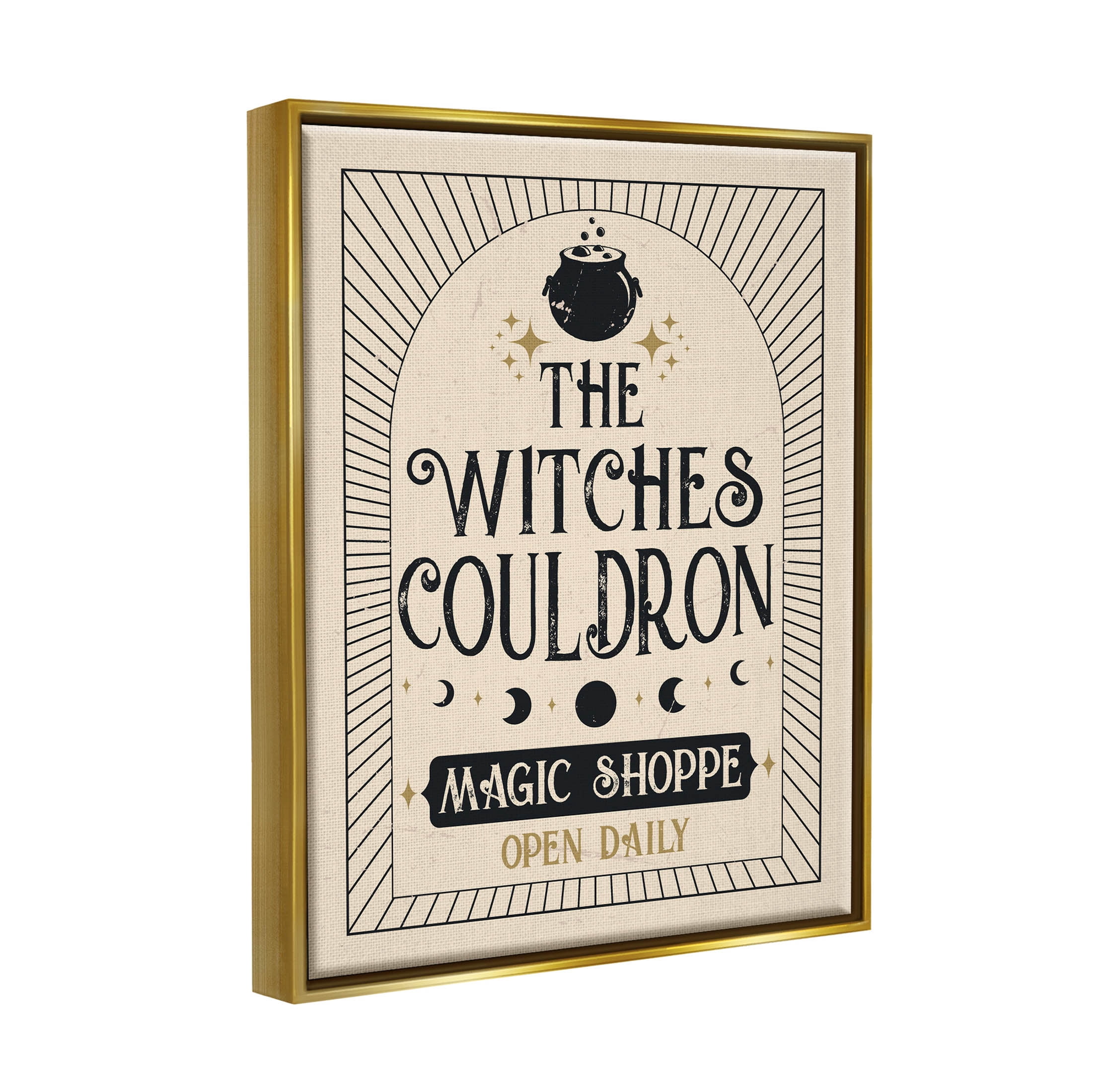 Stupell Industries Witches Cauldron Vintage Shoppe Graphic Art Metallic Gold Floating Framed Canvas Print Wall Art, Design by Angela Nickeas