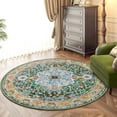 thumbnail image 4 of 4 ft Round Area Rug, Yamaziot Boho Vintage Oriental Circle Carpet, Washable Non Slip Non Shedding Soft Faux Indoor Floor Mat Rug for Bedroom Living Room Sofa Office, Green, 4 of 8
