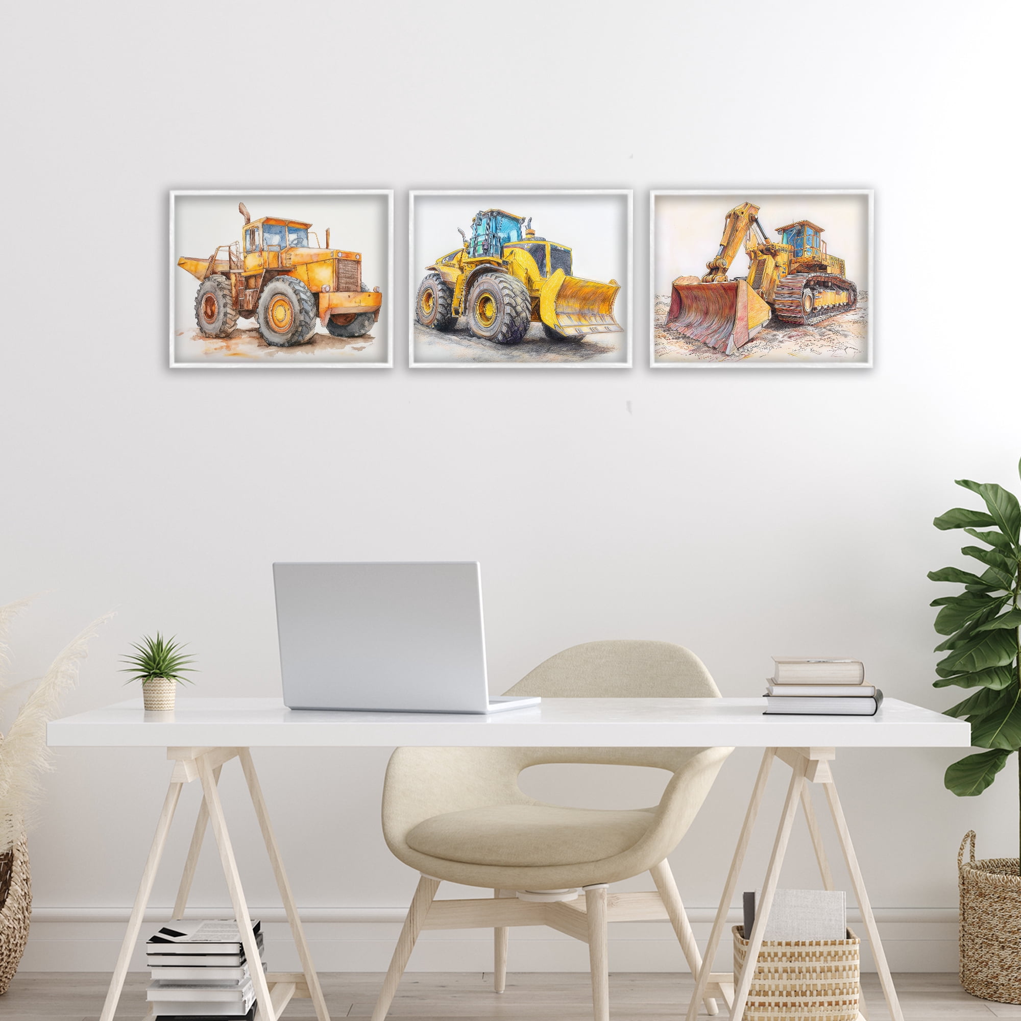 Stupell Industries Various Construction Trio 3 Piece White Framed Giclee Art Set, design by Steve Hunziker