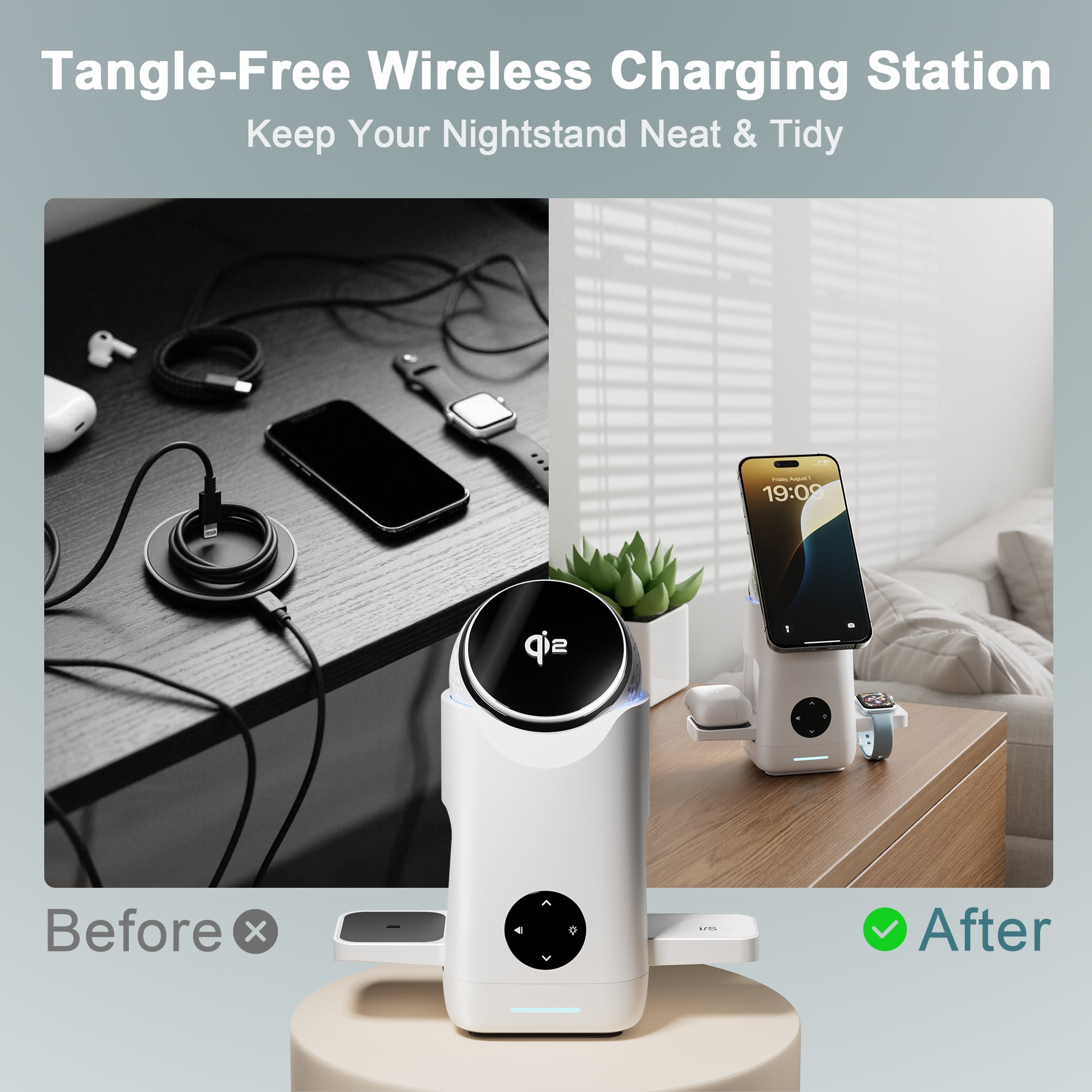 Aootek Foldable Qi2 15W Wireless Charger,3 in 1 charging station Compatible with MagSafe for iPhone12-16 Series & Samsung S6-S25 Series,Airpods4/3/2/Pro/Pro2 & Galaxy Buds Series,Apple Watch Ultra/SE
