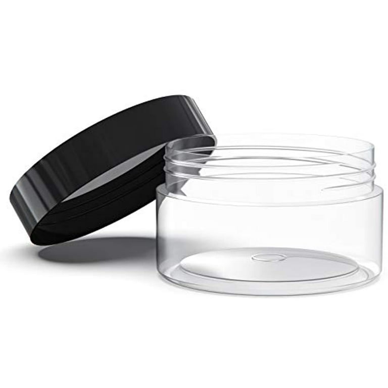 20Pcs 4oz Clear Plastic Slime Containers,Round Wide-Mouth Storage  Jars,Refillable Container for Slime,Cosmetic,Lotion,Candy,Craft,Black Lids  4 oz black lid
