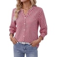 thumbnail image 4 of Fantaslook Plaid Womens Button Down Shirts 3/4 Sleeve V neck Tops with Smocked Cuffs Dressy Cotton Blouses, 4 of 10