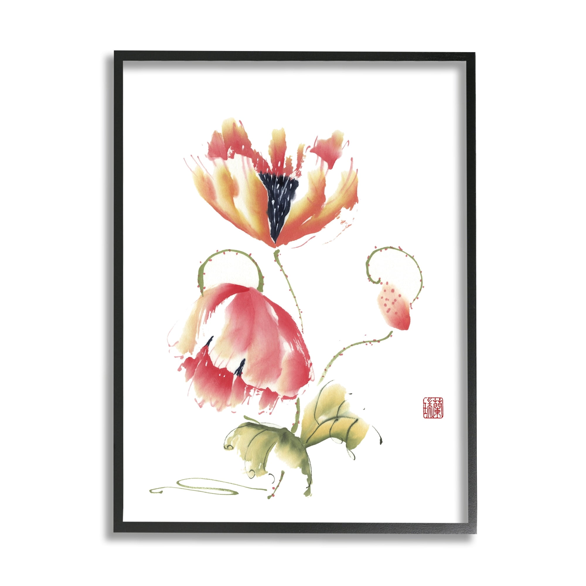 Stupell Industries Simple Pink Orange Floral Petal Blossoms Illustration Paintings Gray Framed Art Print Wall Art, 11x14, by Nan Rae