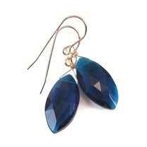 14k Gold Filled Simulated Tourmaline Dark Teal Blue Earrings Long Faceted Teardrop Hot Teal
