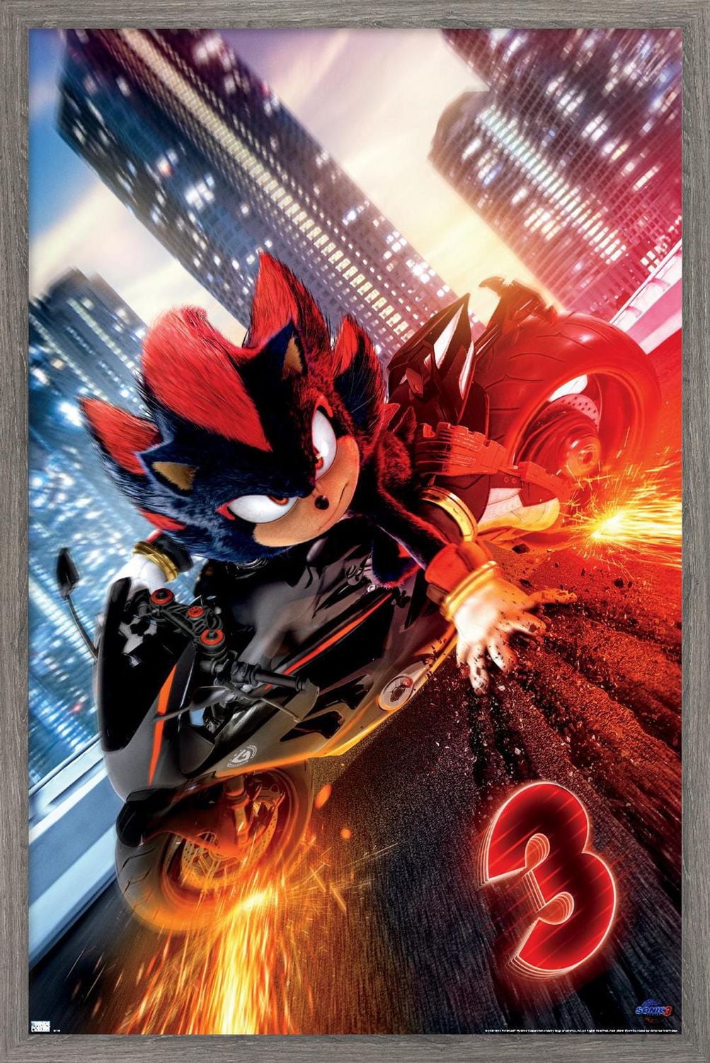 Sonic the Hedgehog 3 - Shadow Motorcycle One Sheet Wall Poster, 14.725" x 22.375" Framed