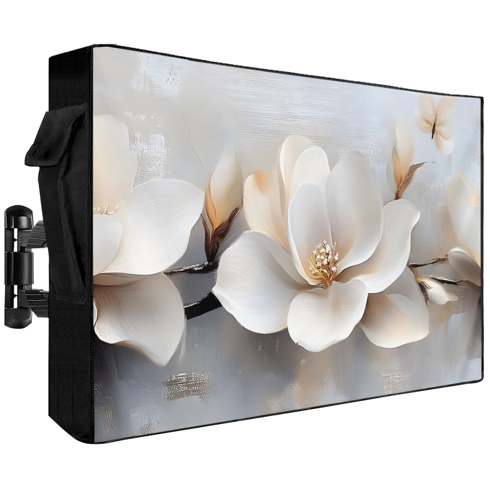 Magnolia Flower Outdoor TV Cover 60 to 65 inch Retro Flowers Modern Abstract Waterproof Dustproof TV Covers for Outside with Zipper Remote Control Pocket Flat Screen Protectors