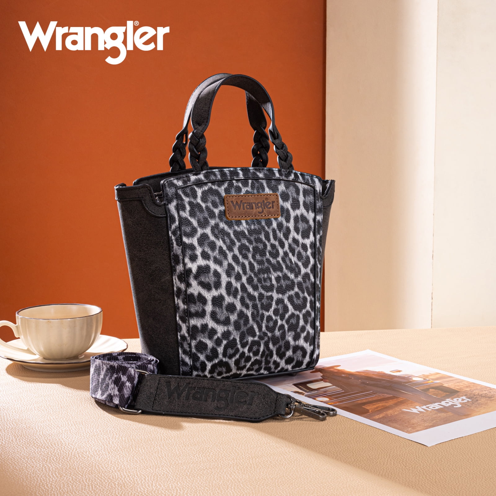 Wrangler Purse for Women Animal Print Crossbody Bags Top-Handle Shoulder Bag Leopard Print Handbag for Everyday Casual Use, Black