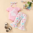 thumbnail image 2 of ZHUASHUM Outfits For Boys Girls Short Sleeve Easter Rabbit Prints Romper Bodysuit Bell Bottoms Pants Outfits Red,9-12 Months, 2 of 7