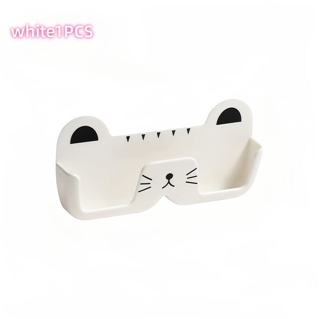 Adorable soporte for gafas y gafas de pared con cara de gato, organizador de estante de plástico que ahorra espacio for mesita de noche, baño y gabinete, diseño moderno con temática de gato en blanco