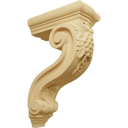 Ekena Millwork 4 1/4"W x 8"D x 13 1/4"H Holmdel Grapes & Vines Corbel, Alder
