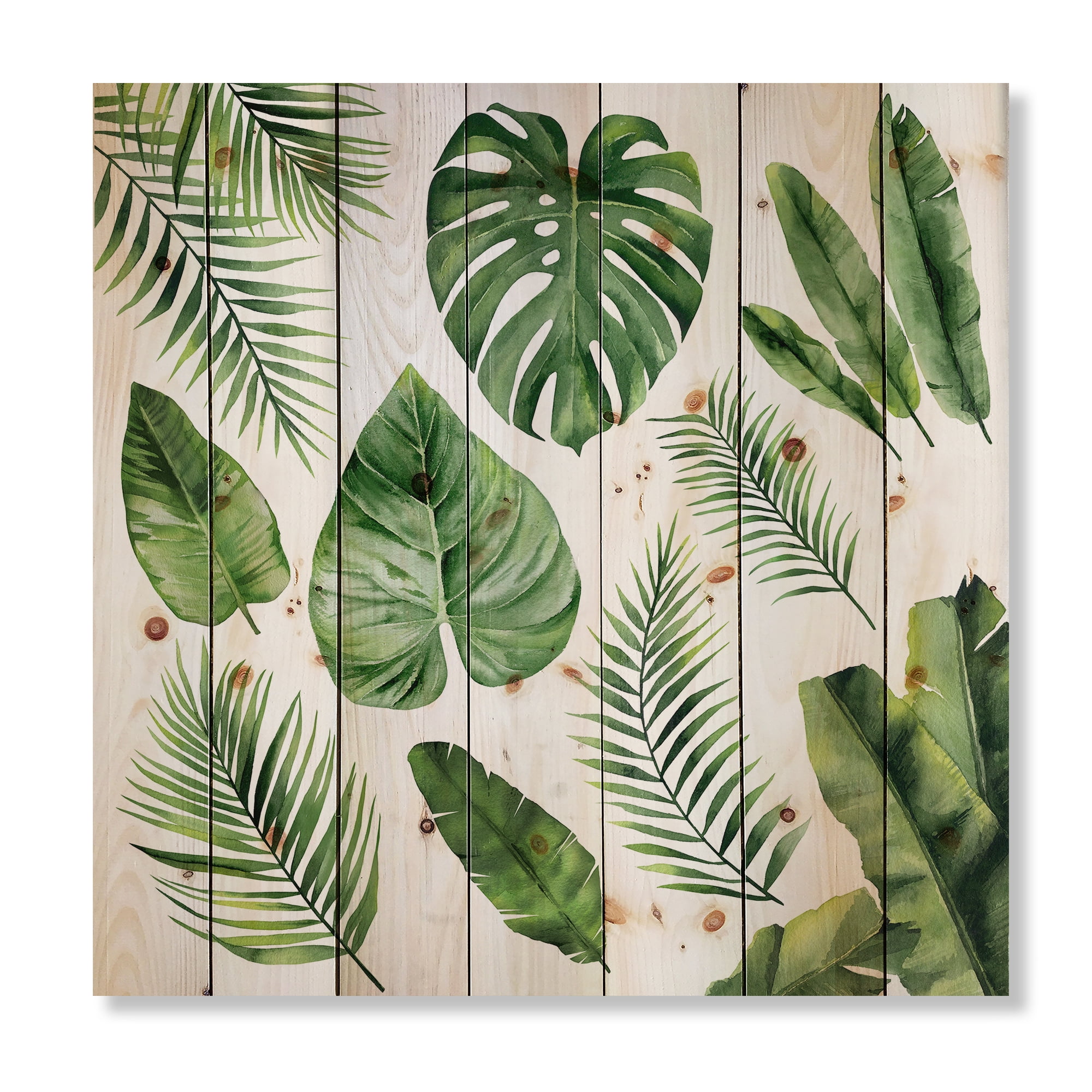 Designart 'Close Up Of Tropical Leaf Of Monstera V' Farmhouse Print on Natural Pine Wood