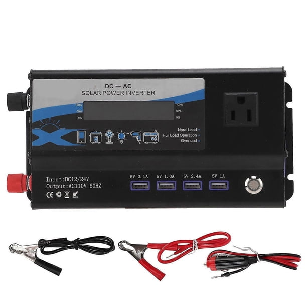 Car Power Inverter Rated 700W 12/24V to AC 110V 60HZ US Socket with Ambient Light 4 USB Ports Modified Sine Wave