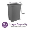 thumbnail image 3 of Superio 2-Pack 48L Slim Step & Push Trash Can with Wheels - Dual Opening, Space-Saving Design (17.52"x13.07"x22.24") - Gray, 3 of 9