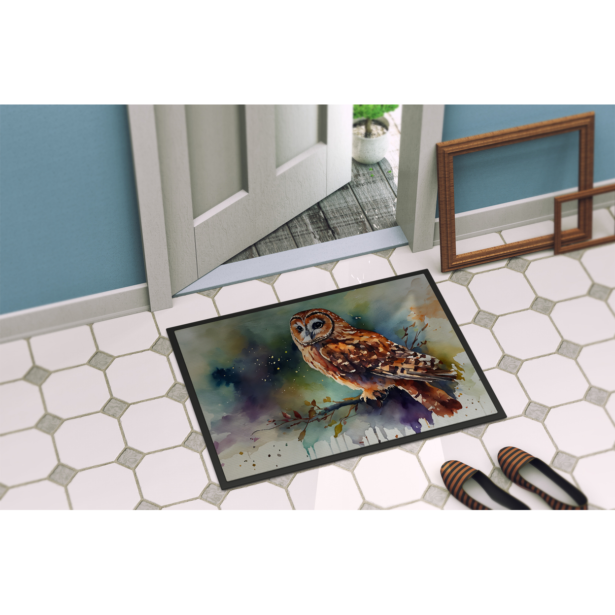 Caroline's Treasures DAC3278JMAT Tawny Owl Doormat Front Door Mat Indoor Outdoor Rugs for Entryway, Non Slip Washable Low Pile, 24H X 36W