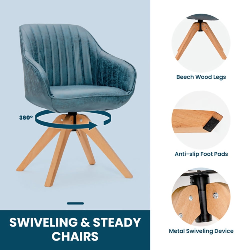 Finihen Accent Chair, Set of 2 Swivel Accent Chair, Modern Leathaire Set of 2 Swivel Accent Chair with Beech Wood Legs, for Living Room, Bedroom, Blue Finihen Accent Chair, Set of 2 Swivel Accent Chair, Modern Leathaire Set of 2 Swivel Accent Chair with Beech Wood Legs, for Living Room, Bedroom, Blue