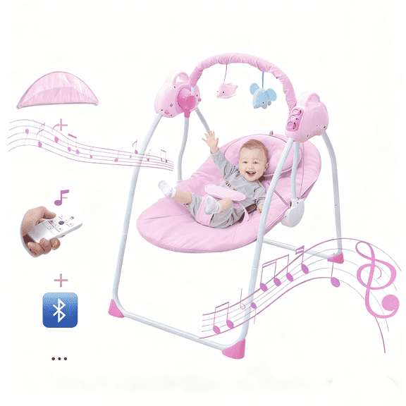 HDUTNGISN Pink Electric Baby Swing for Newborns,Motorized with Bluetooth Music & Remote Control