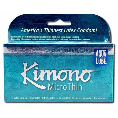 Kimono Micro Thin W/Aqua Lube Condoms ,Ultra Sensitive 12 Ea