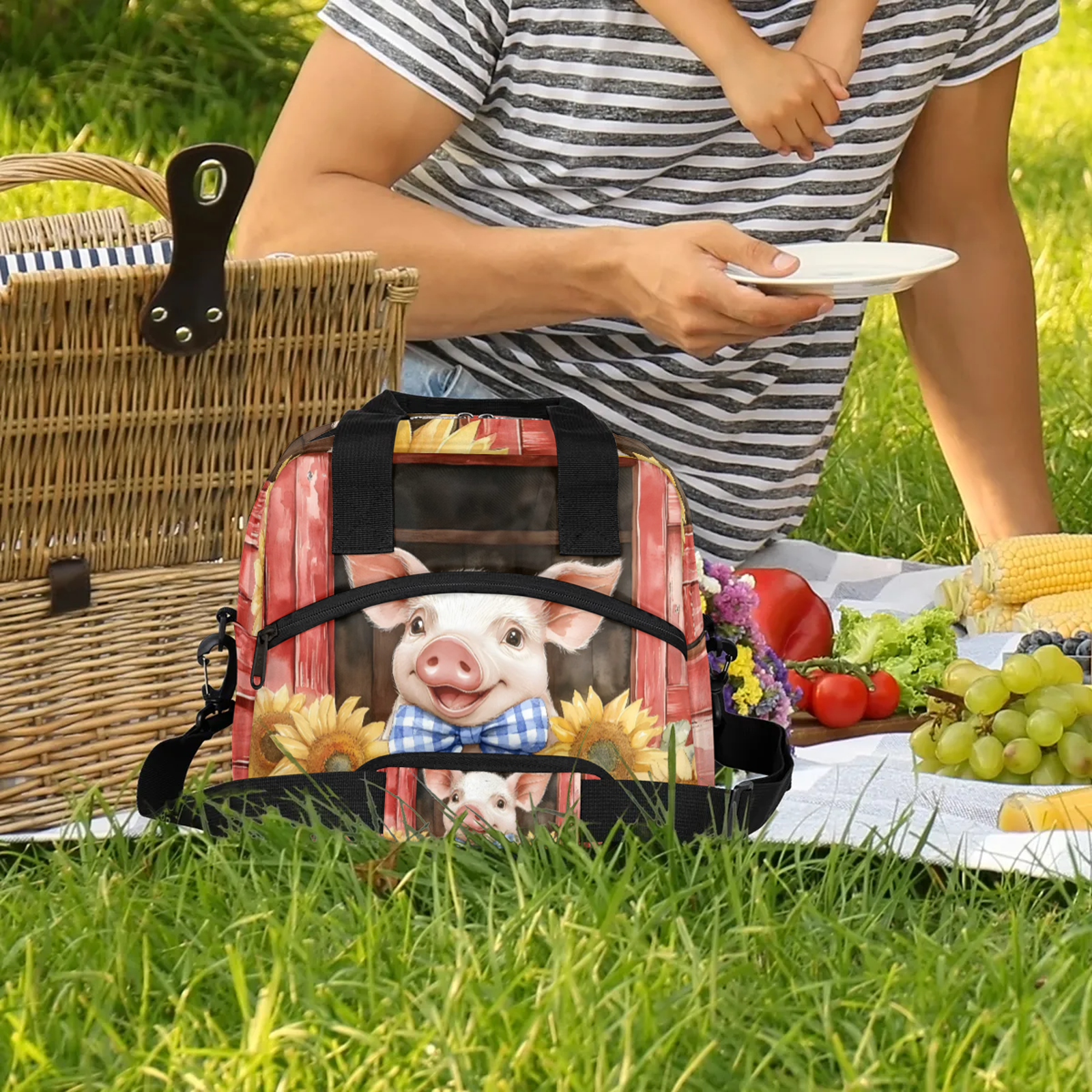 Herdesigns Pig Lunch Bag for Men Women Adults Funny Insulated Lunch Box Leakproof Cooler Tote Bag Organizer with Adjustable Shoulder Strap