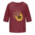 thumbnail image 2 of Blouses pour Femmes, T-shirt Décontracté en Coton et Lin Imprimé à Manches Courtes et Col Rond avec Boutons, 2 of 4