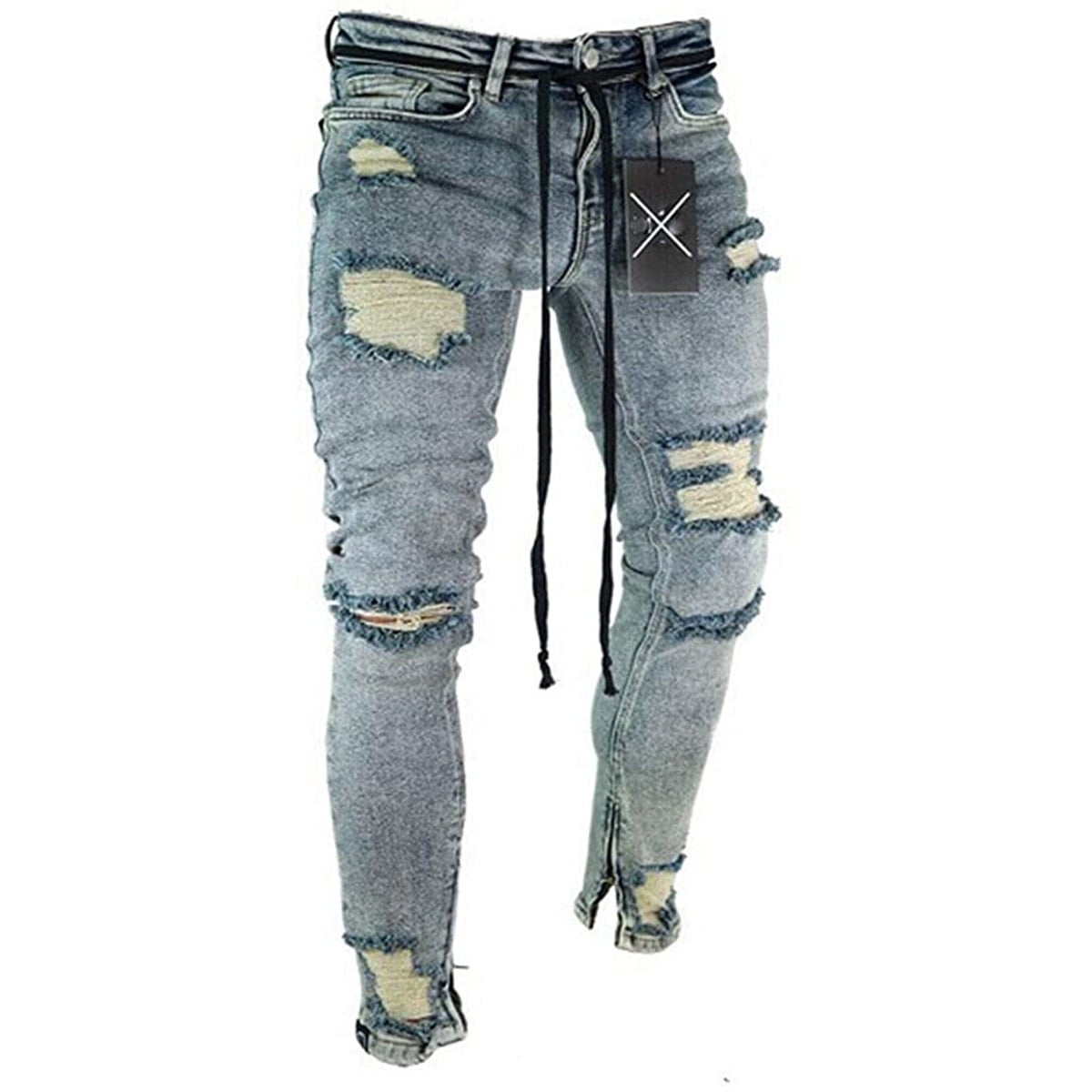 mens ripped zipper jeans
