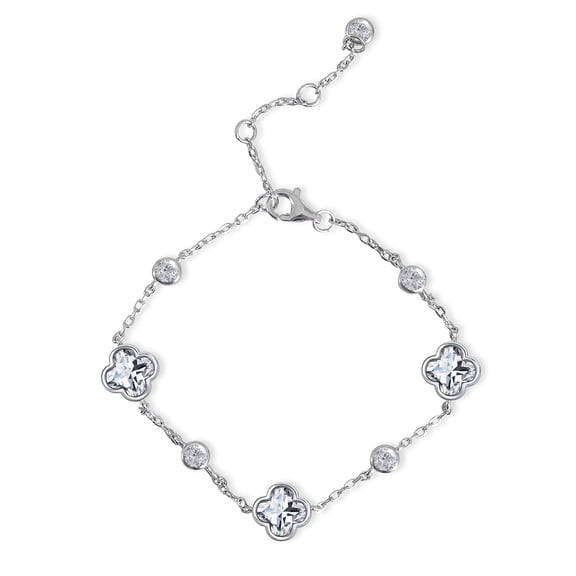 JeenMata 8 Carat Elegant Flower Moissanite Bracelet - Motif Bracelet in 18K White Gold Plating for Women