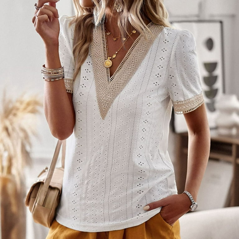  Shirts Womens O Summer Neck Blouse Dressy Plus Casual Sleeve  Tunics Short Tops Lace Size Plus Size Tops Cute Shirts for Women (White,  XXL) : Clothing, Shoes & Jewelry