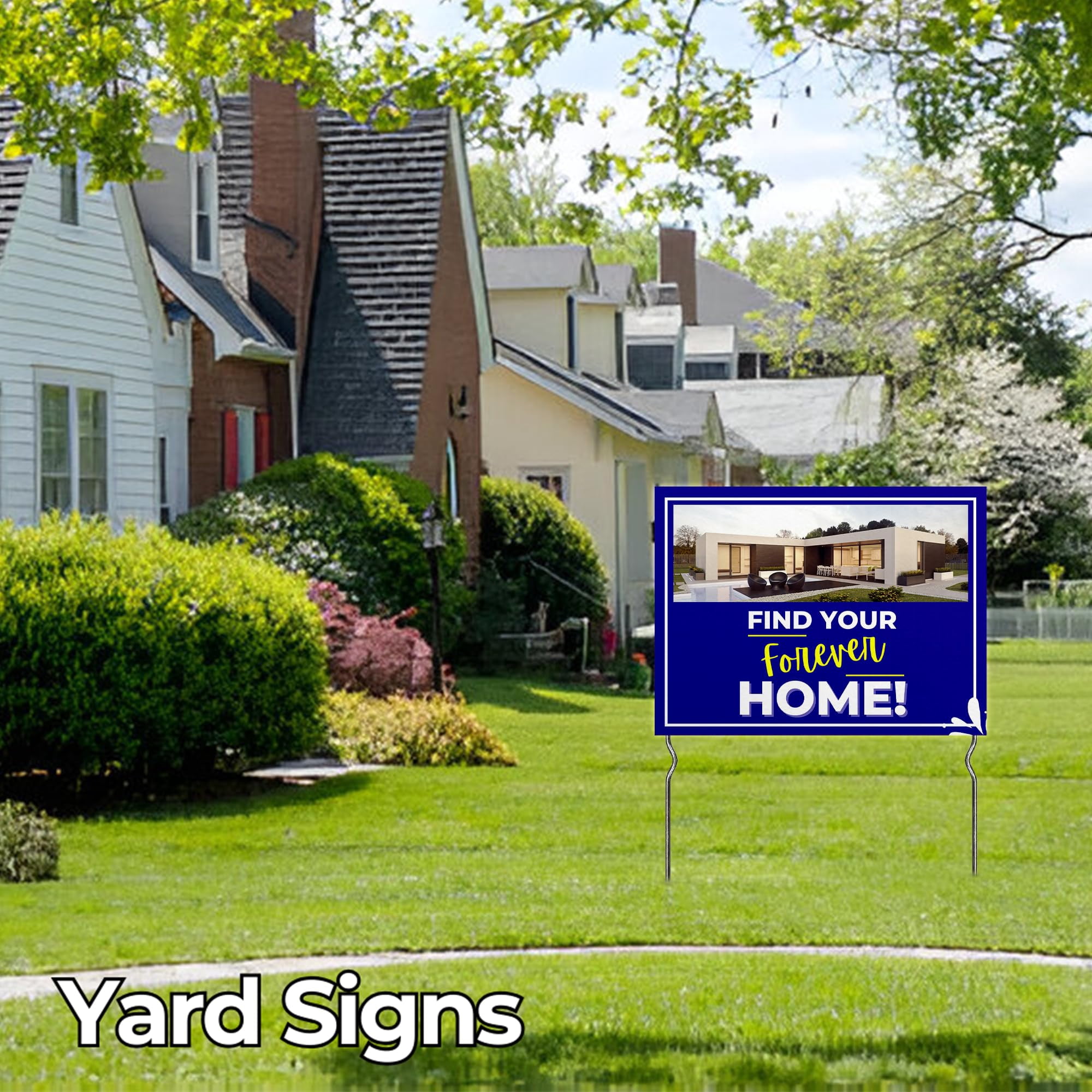 Find Your Forever Home! Yard Sign by DC | 24"x18" Double Sided Real Estate Garden Sign with 13” Metal Stakes | Outdoor Signs Waterproof for Lawn, Patio, Sidewalk & House | Set of 4 | Made in USA