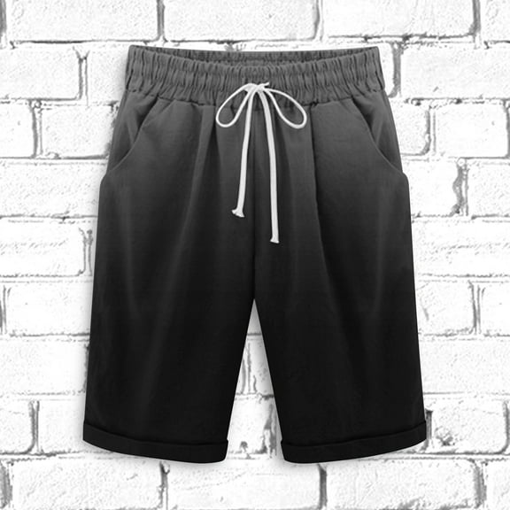 Juslio Men Shorts Lace-up Cotton Linen Solid Casual Pockets Loose Comfy Mens Shorts Athletic