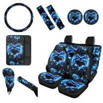 Renewold Dolphin Flower Blue Car Accessories Set 12 Pcs, Universal Car Seat Covers Steering Wheel Cover Seat Belt Pad Armrest Cover Coasters Handbrake Gear Shift Cover Car Accessories Fit Most Cars
