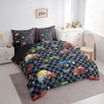 thumbnail image 3 of Manfei Excavator Truck Bedding Comforter Set 7 Pieces for Kids, Cartoon Cute Vehicle Full Bedding Set, Stars Checkered Flag Reversible Fitted Sheet Flat Sheet, Microfiber Bedroom Decor, 3 of 7