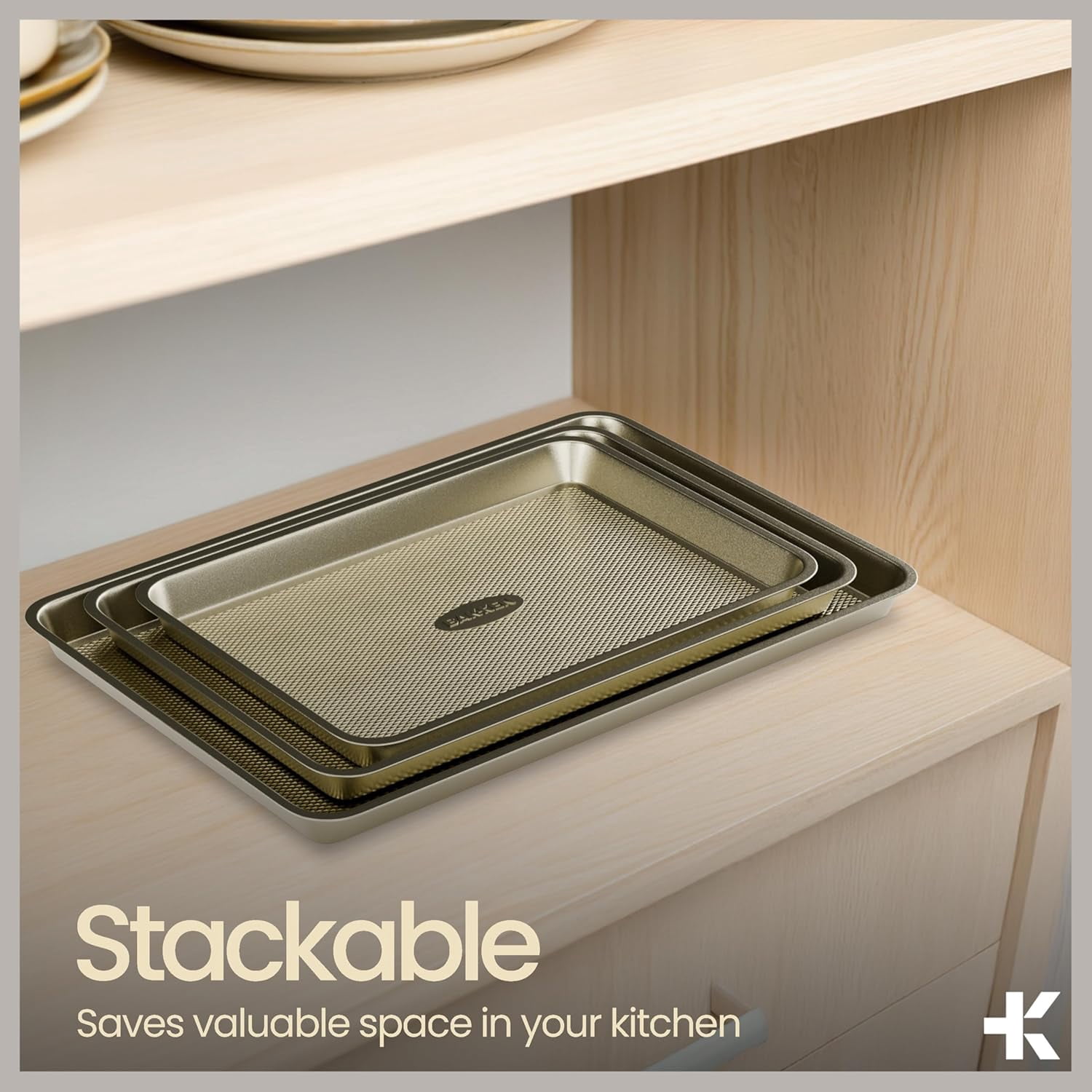 Bakken Diamond Bottom Cookie Sheet Set of 2, Nonstick Carbon Steel Baking Pans, Stackable, Oven Safe 450°F, Small & Medium