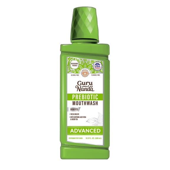 GuruNanda Advanced Prebiotic Mouthwash, Alcohol-Free & Fluoride-Free, Peppermint Pop, 16.9 fl oz