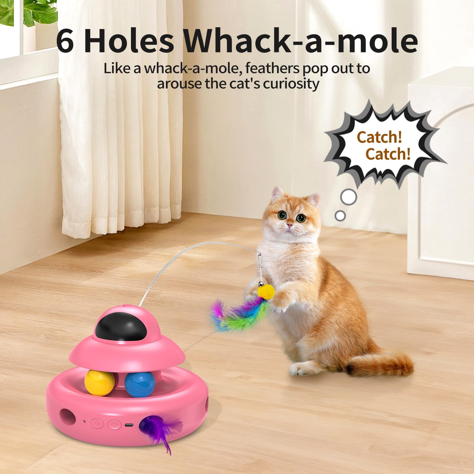 Automatic Cat Toys 4-in-1 Interactivecat For Bored Indoor Adult Cats  Electric Flying Butterfly Rechargeable Moving Ambush Pink Kitter Track Balls