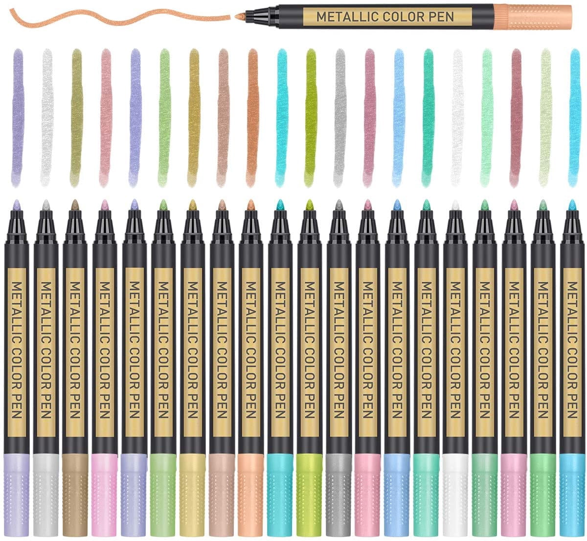 Metallic Paint Markers, 20 Colors Paint Pen Craft Markers for Art, Rock Painting, Photo Albums, Scrapbooking, Black Paper, Mug, Wood, Easter Eggs, Drawing & Adult Art Supplies