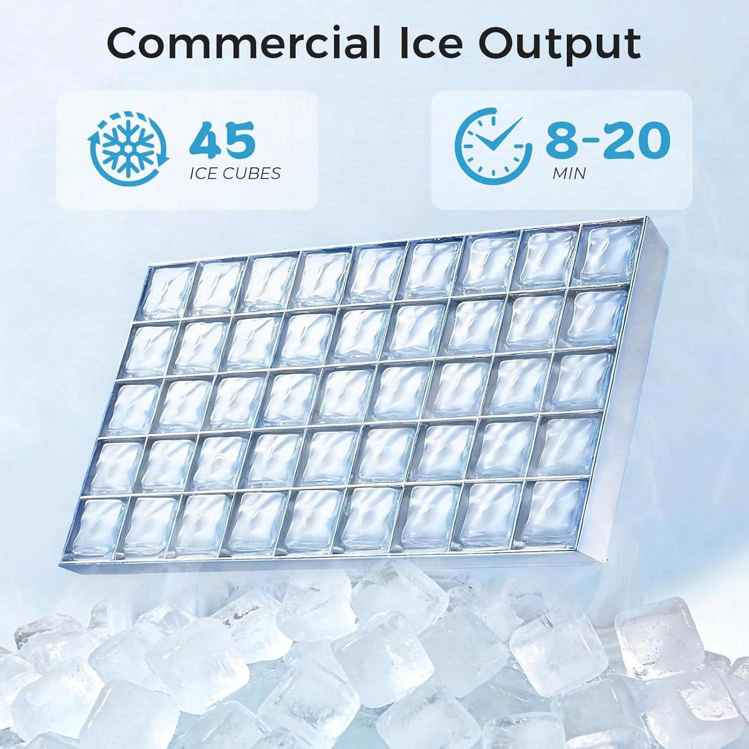 OSTBA Commercial Ice Maker, 100 LBS/24H Ice Machine, Under Counter & Freestanding Automatic Ice Maker, Self-Cleaning, LCD Display, ETL Certified for Bar, Restaurant & Commercial Use