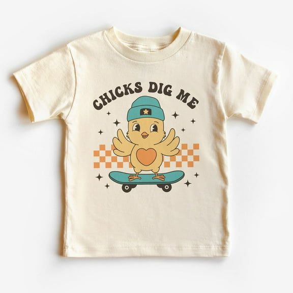 Chicks Dig Me Toddler Shirt - Skateboarding Chicken Little Boy'S Easter Outfit - Boho Kids & Youth Shirts TODDLER SHORT SLEEVE TEE BELLA CANVAS 3001T