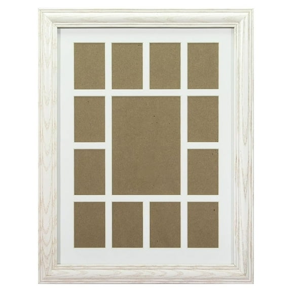 440WW 12 by 16-Inch Whitewash Picture Frame, Single White Collage Mat with 13 Openings