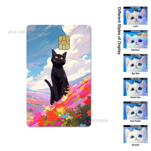 Cute Black Cat Cartoon PVC Film Skin Sticker for Debit Card Credit Bank Card Sticker Shining Rainbow Stars Love Card Sticker