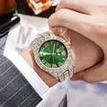 thumbnail image 2 of Reloj Hiphop para hombre, con correa de acero, estilo hip hop, con diamantes graduados romanos y calendario, reloj de cuarzo para hombre, 2 of 6