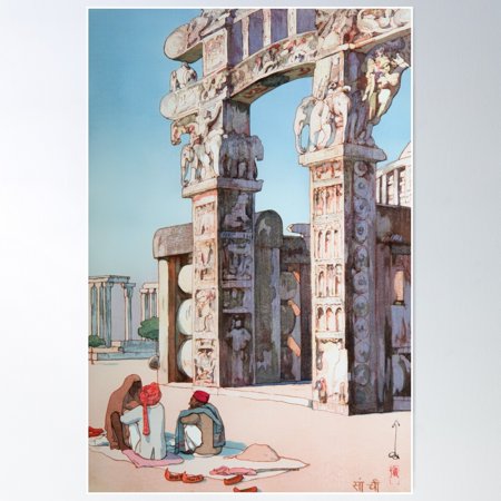 A Gate To The Stupa Of Sanchi By Yoshida Hiroshi Poster Wall Art, Modern Wall Decor For Living Room Bedroom, 8x12 UNFRAMED