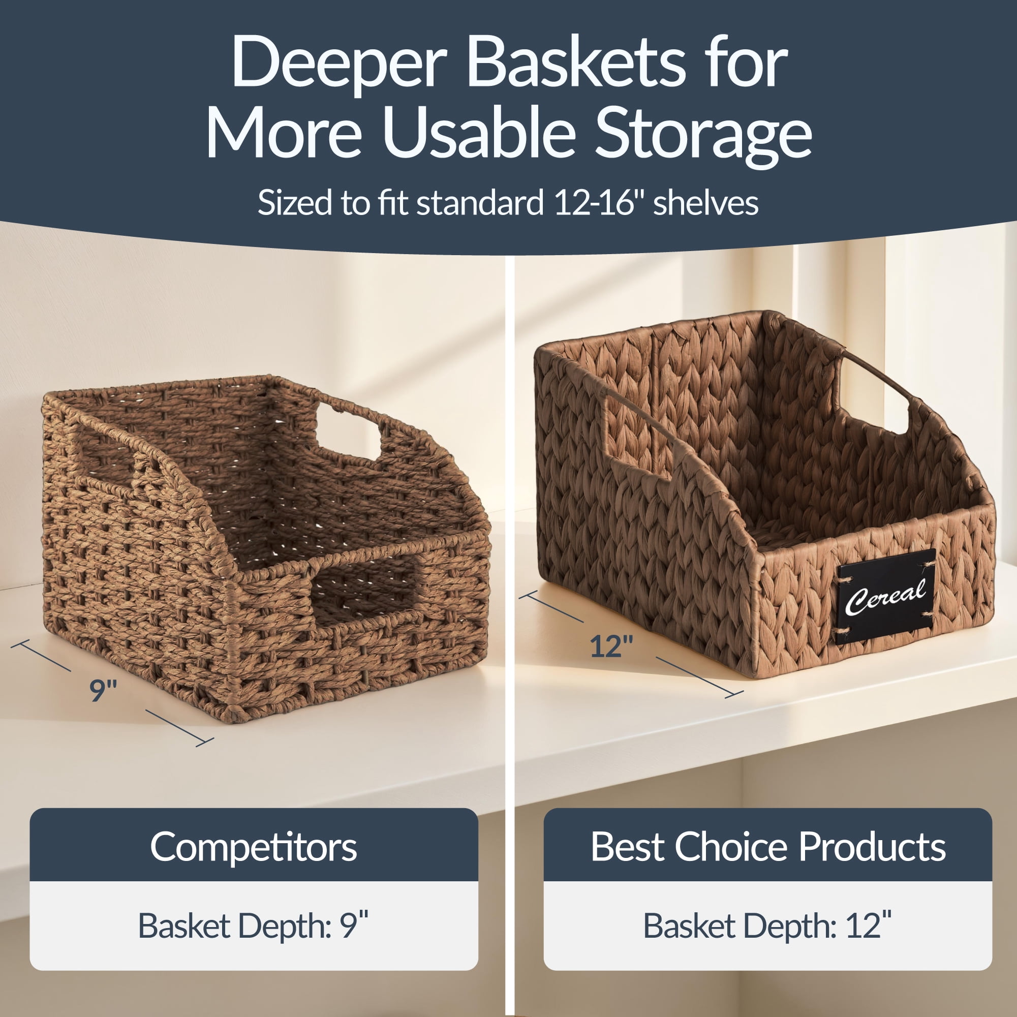 Best Choice Products Water Hyacinth Pantry Storage Baskets, Wicker Baskets w/ Built-in Handles - Chestnut