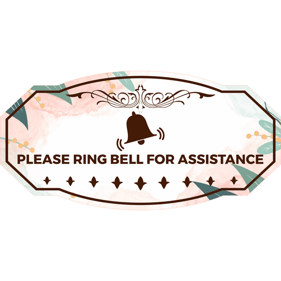 Victorian Plus Please Ring Bell For Assistance Door or Wall Sign | Colorful Business Signage (Leaves Brown) - Large