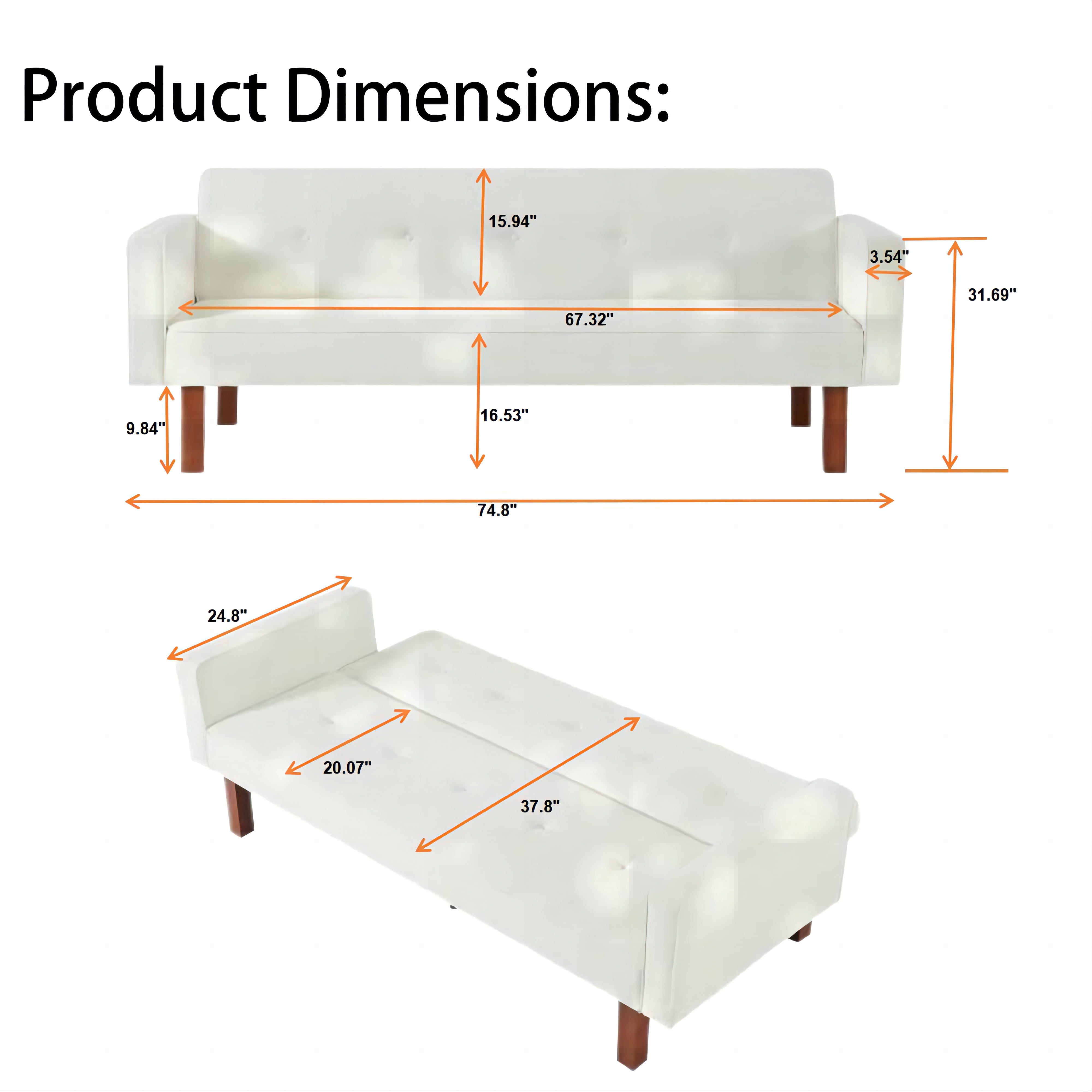 Futon Sofa Bed Convertible Couch Bed with Armrests,Modern Living Room Fabric Linen Sofa Bed,Folding Recliner Futon Couch Sleeper Set,Light Gray