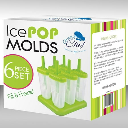 Chuzy Chef Ice Pop Maker Popsicle Mold Set with Tray and Drip Guard, Green - Pack of