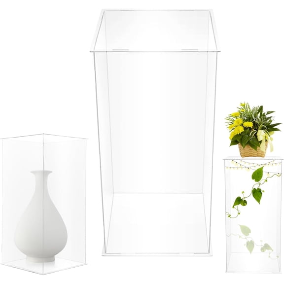 Acrylic Display Stand, 12 x 12 x 24 Inch Display Cube Pedestal, Clear Plastic Box for Centerpieces, Countertop Collectibles Case for Wedding Birthday Party
