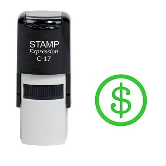 stampexpression - Dollar Sign in a Circle Self Inking Rubber Stamp - Green Ink (W-6763)