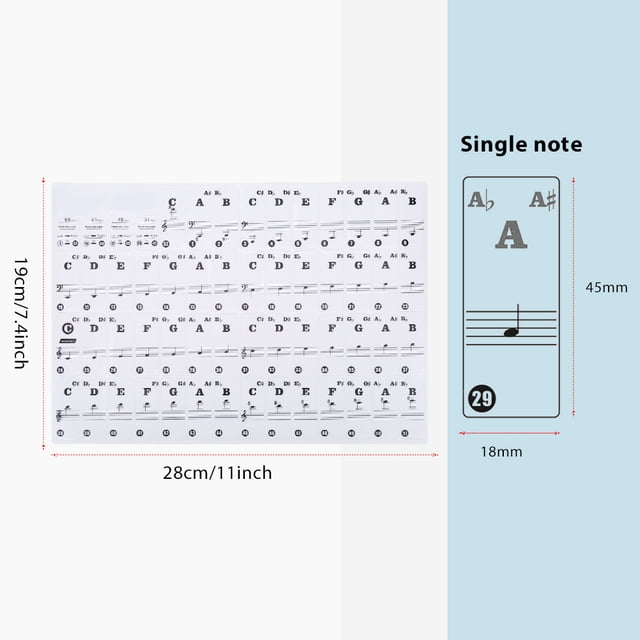 Adhesivo Para Piano ANGGREK PVC Transparente Extraíble Para Teclado De Piano 61/88 Teclas Negro 28 x 19 cm