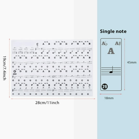 Adhesivo Para Piano ANGGREK PVC Transparente Extraíble Para Teclado De Piano 61/88 Teclas Negro 28 x 19 cm