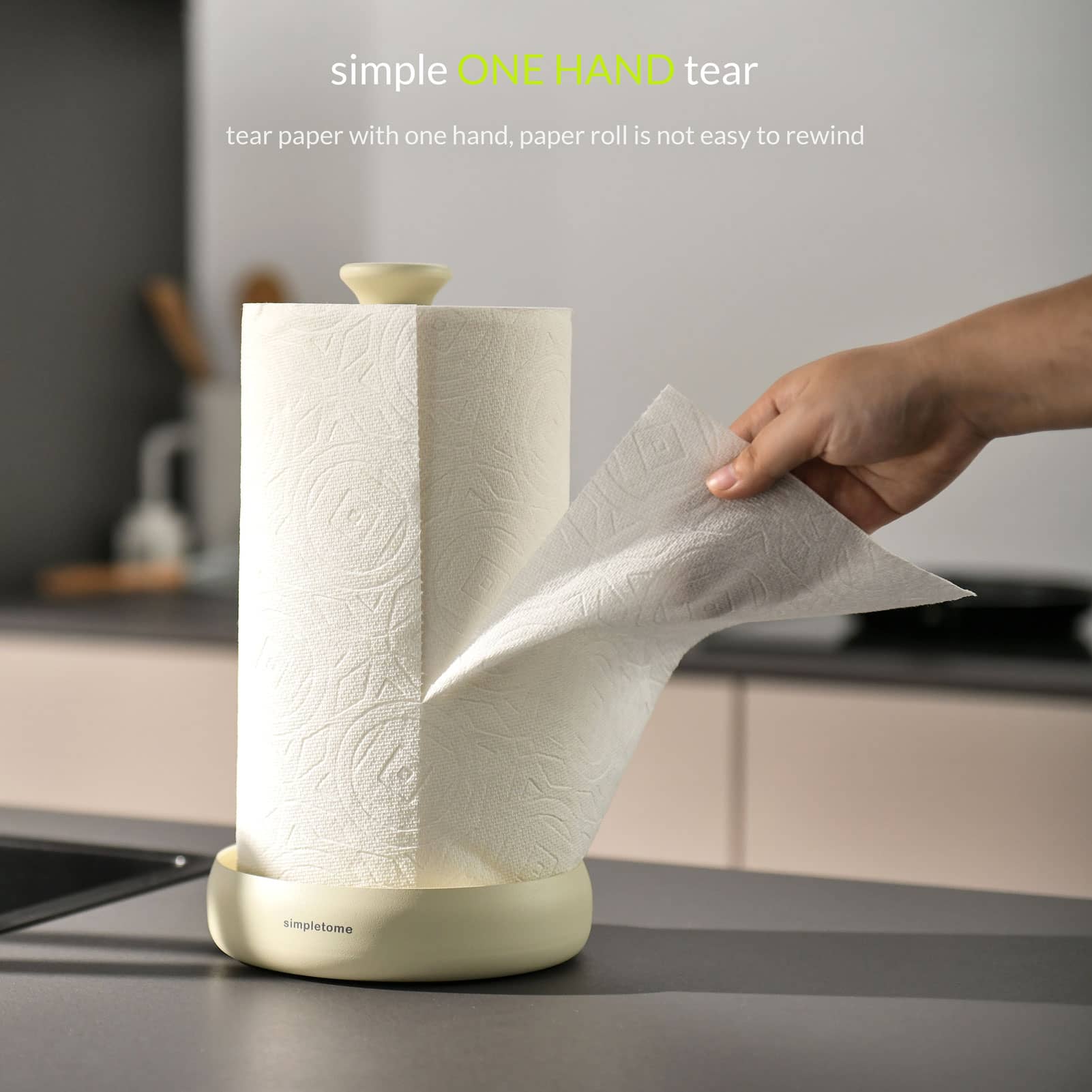 simpletome Paper Towel Holder Countertop ONE HAND Tear Keep It Rolled Up Weighted Base